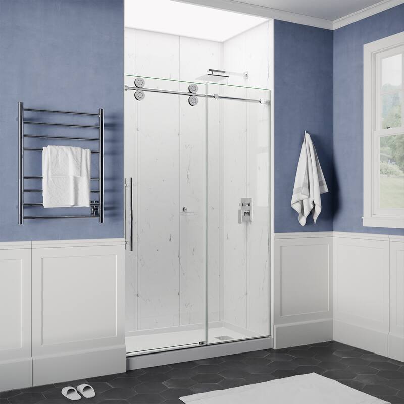 ANZZI Series 56 to 60 in. x 76 in. Frameless Shower Door with Sliding with Tsunami Guard Tempered Clear Glass