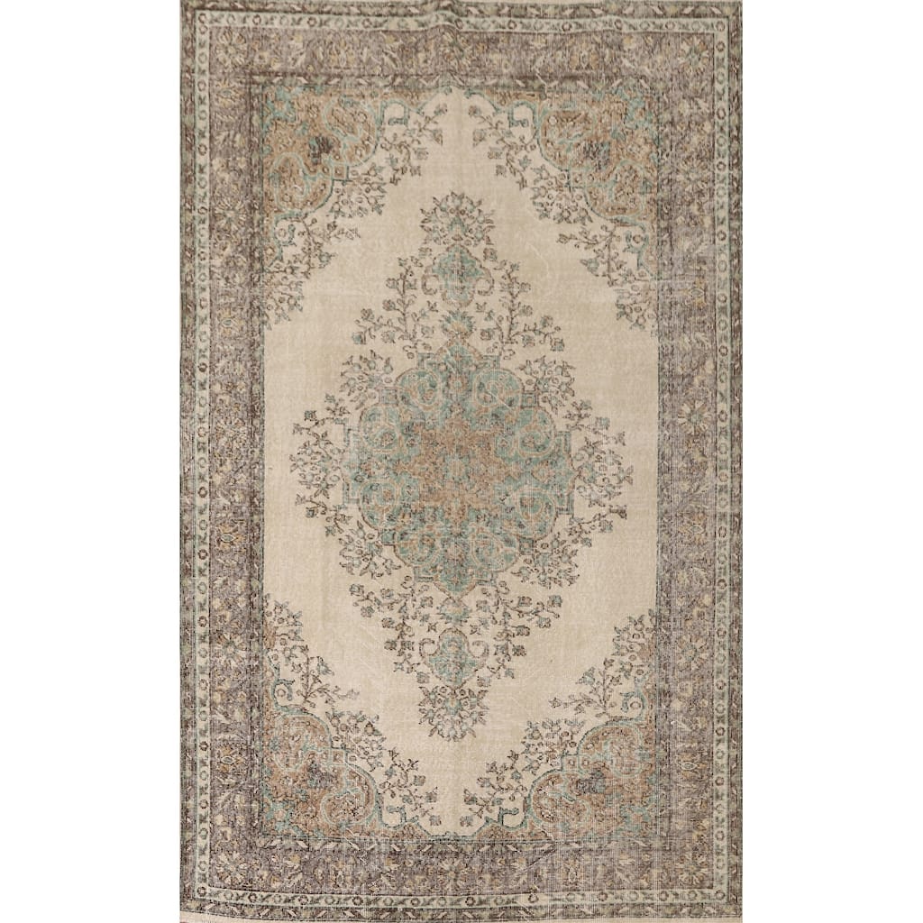 Distressed Anatolian Turkish Vintage Rug Hand-Knotted Wool Carpet - 5'9" x 9'4"