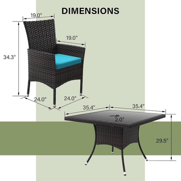 dimension image slide 2 of 4, Kullavik Outdoor Dining Set, Rattan Patio Furniture Dining Table & Chairs