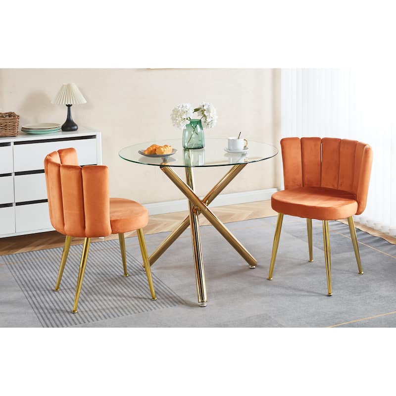 Modern dining chair(set of 2 ) with iron tube golden color legs, velvet and comfortable backrest