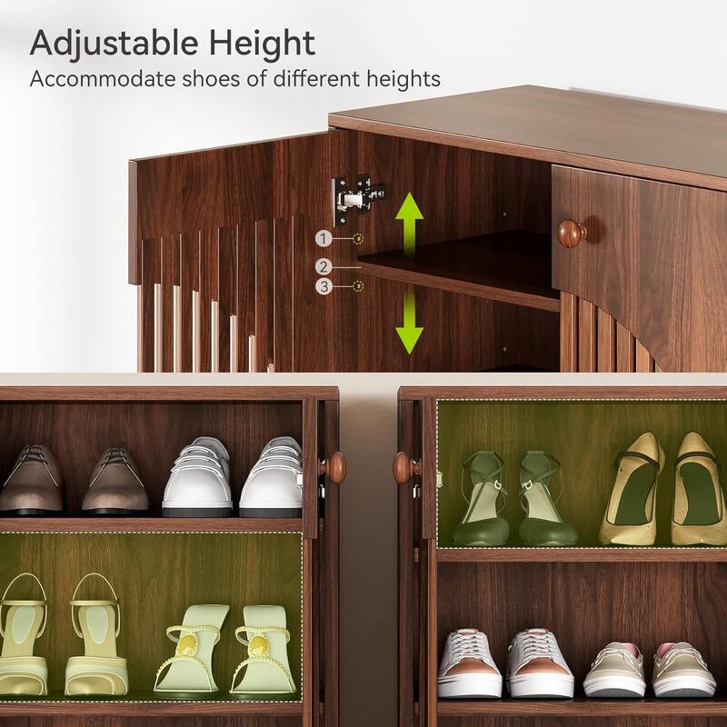 Brown Rustic 5-Tier Shoe Cabinet with Adjustable Shelves and Louvered Doors - 28.7 x 13.8 x 39.8 in