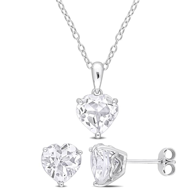 Miadora 6 5/8ct TGW Heart-Shape White Topaz 2-Piece Set of Necklace and Earrings Sterling Silver