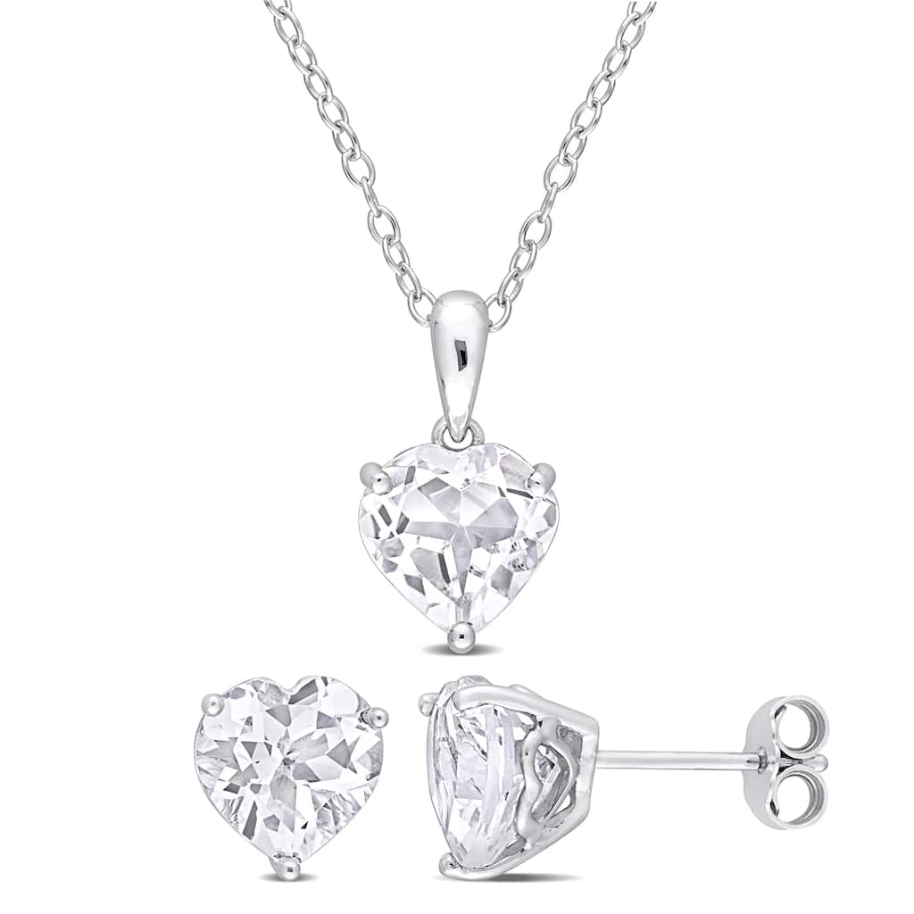 Miadora 6 5/8ct TGW Heart-Shape White Topaz 2-Piece Set of Necklace and Earrings Sterling Silver