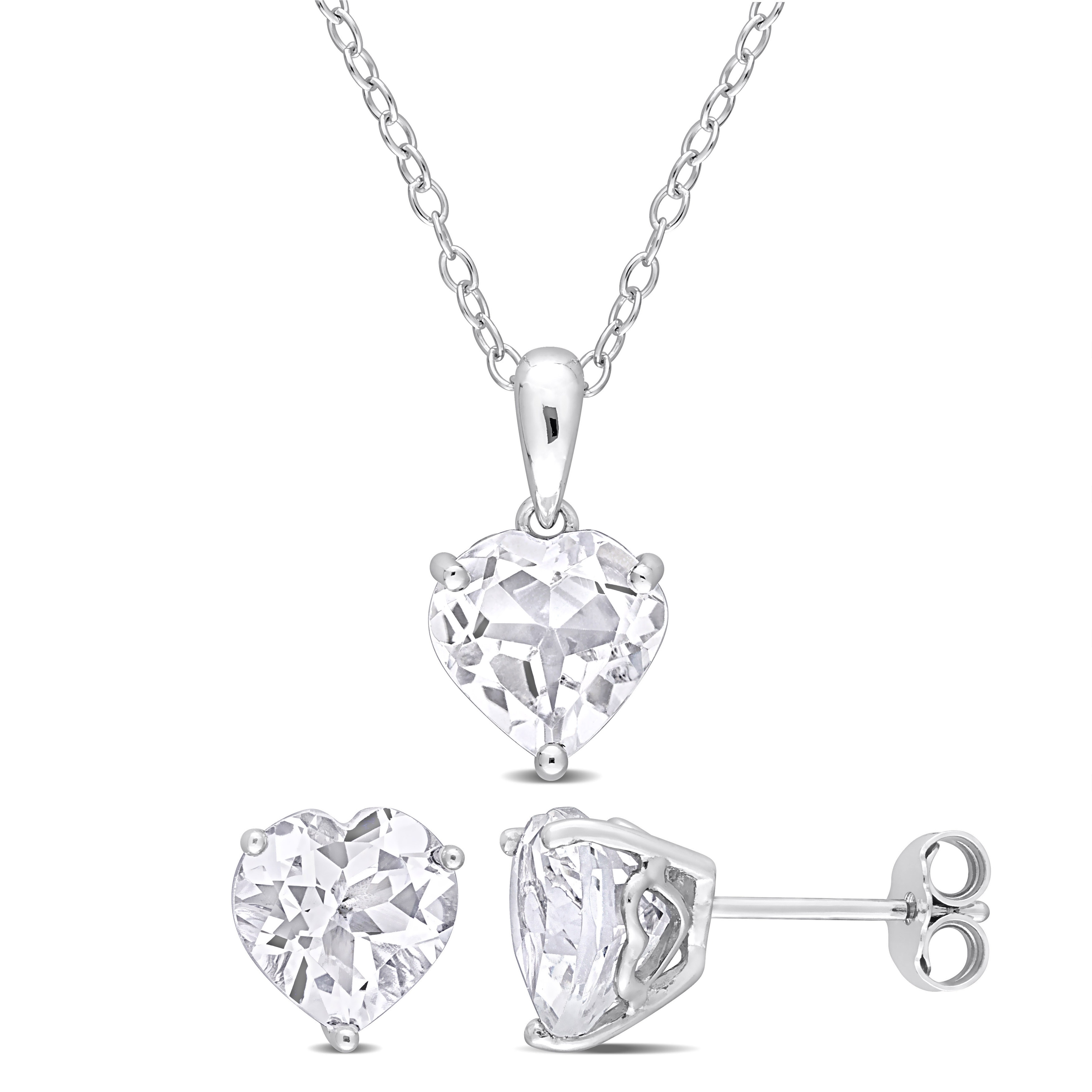 Miadora 6 5/8ct TGW Heart-Shape White Topaz 2-Piece Set of Necklace and Earrings Sterling Silver