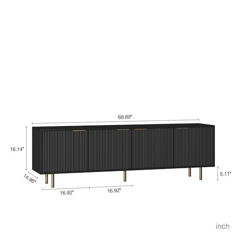 Modern Fluted TV Stand with 4 Storage Cabinets & Gold Legs, Entertainment Center for 55 Inch to 70 Inch TVs