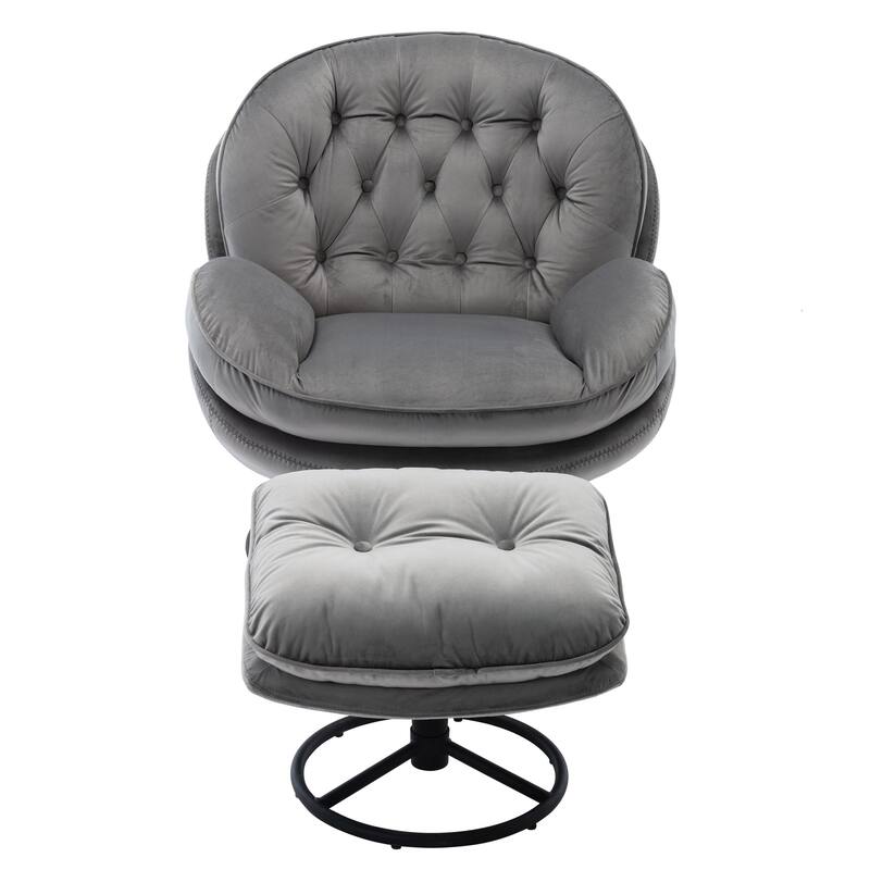 Velvet Swivel Accent Chair with Ottoman & Metal Legs (360° Rotation)