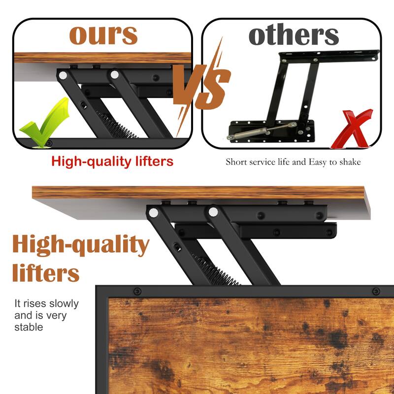 Anmytek Farmhouse Lift Top Adjustable Height Coffee Table with Storage Hidden Compartment 3 Shelves 110lbs Capacity