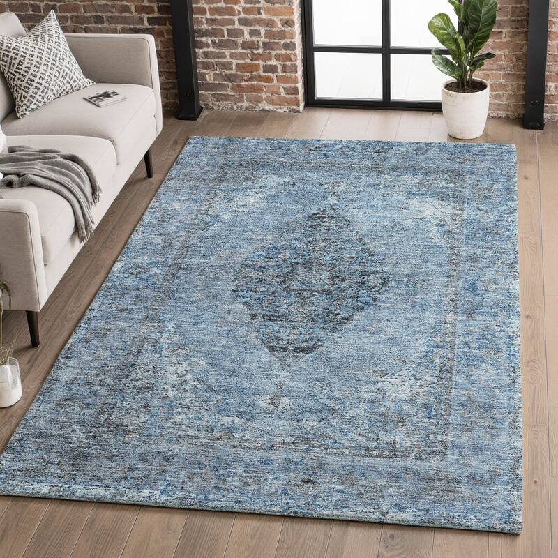 Premium Washable Super Soft Vintage Traditional Mayfield Rug - Denim - 8' x 10'