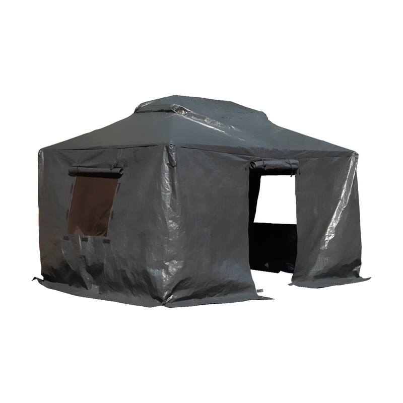 Domi 8' x 8' Universal Winter Gazebo Cover, All Season Waterproof Enclosed Cover with Sidewalls & Ventilated Mesh Windows, White - Dark Grey - 10' x 14'
