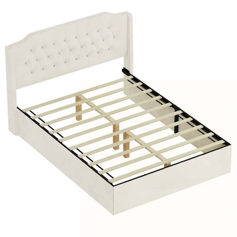 Tufted Upholstered Bed Frame with Crystal Button Accents
