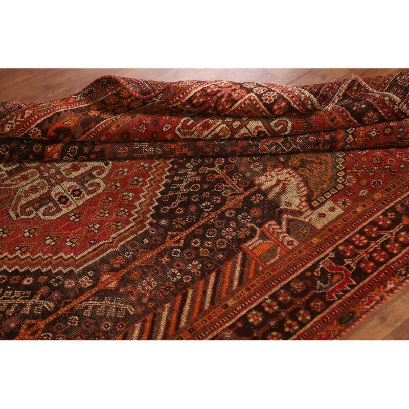 Vegetable Dye Shiraz Persian Antique Area Rug Handmade Wool Carpet - 5'1"x 8'0"