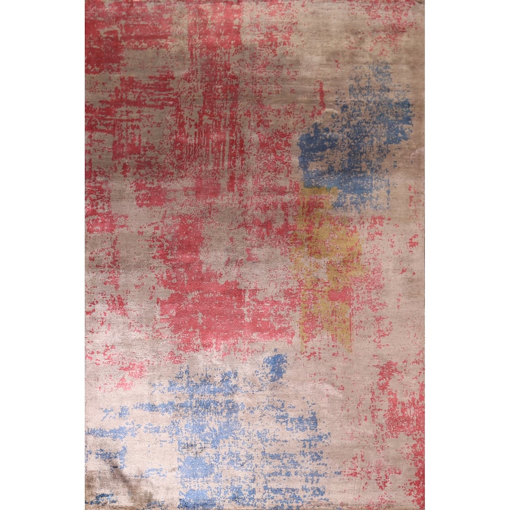 Contemporary Indian Area Rug Handmade Abstract Wool Carpet - 6'7" x 9'8"