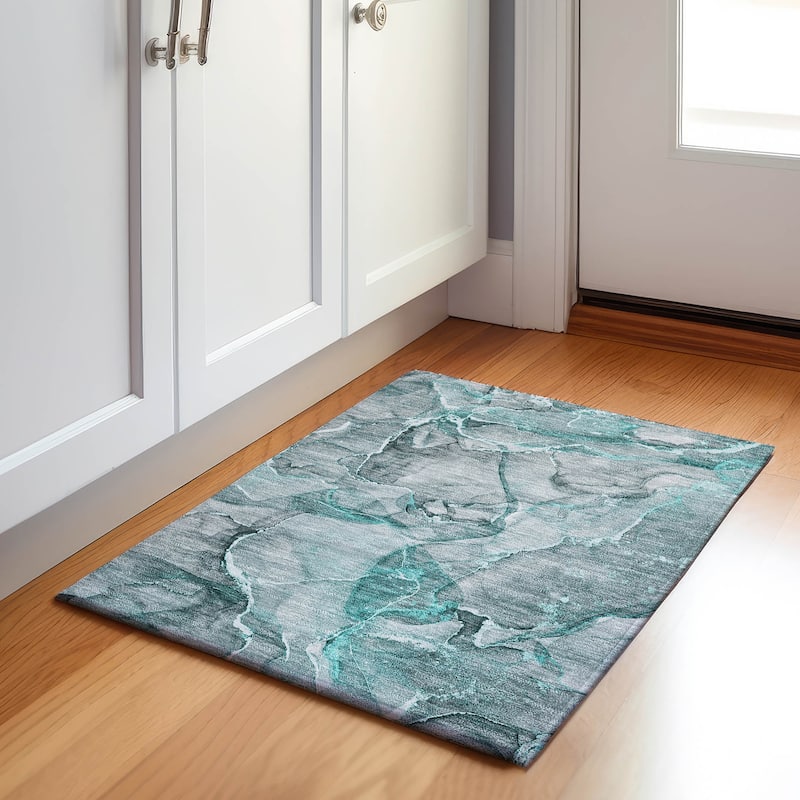 Premium Washable Super Soft Abstract Contemporary Mayfield Rug - Teal - 1' 8" x 2' 6"