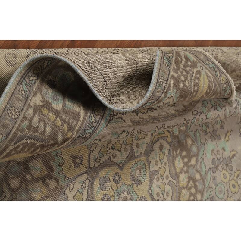 Gray Medallion Tabriz Persian Vintage Rug Hand-Knotted Wool Carpet - 7'10" x 10'9"