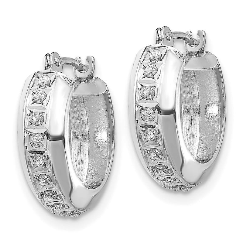 Curata 14k White Gold Diamond Accent Round Hinged Hoop Earrings (5x14mm)