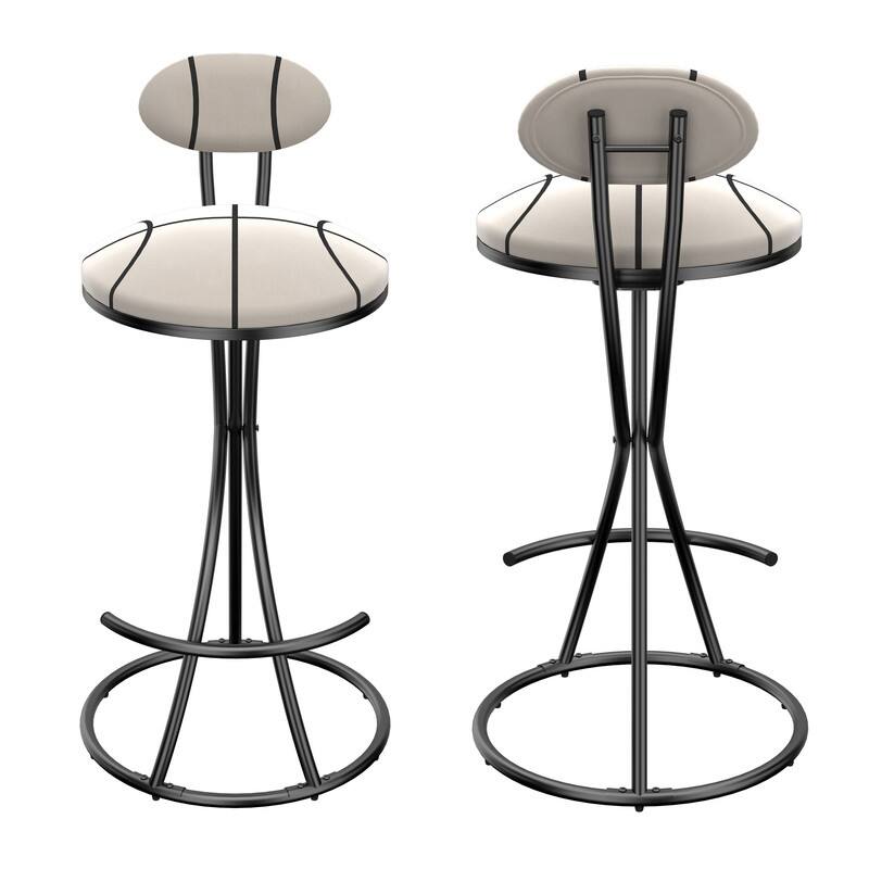 Round Bar Stools S-shaped Stripe Kitchen Stool Set of 2 Modern Velvet Upholstered Counter Chair for Dining Room