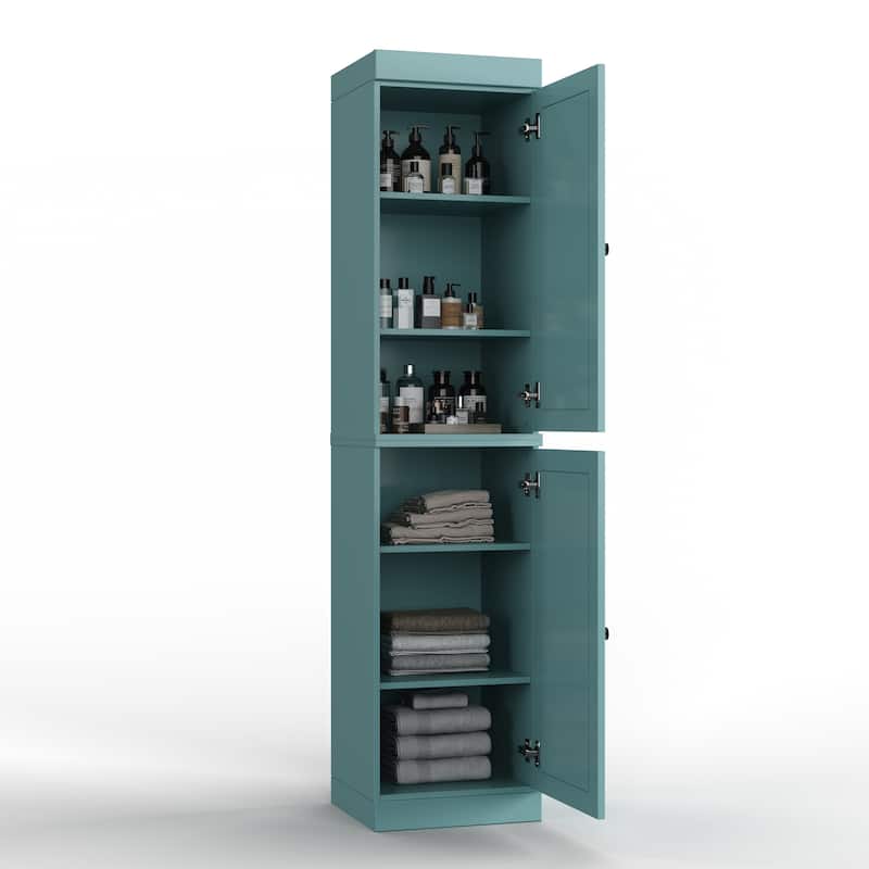 100% Solid Wood Tall Freestanding Bathroom Linen Cabinet with Doors, Adjustable Shelves, Modular Storage, 16.5" W x 71.5" H