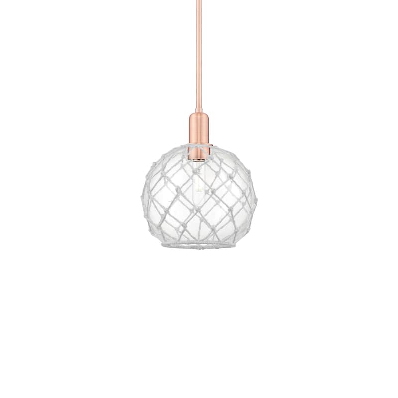Innovations Lighting 716-1S-13-10 Farmhouse Rope Pendant Farmhouse - Antique Copper / Clear Glass with White Rope