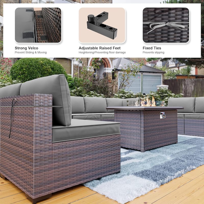 Patio Furniture Sectional Sofa Set, PE Rattan Swivel Rocking Chairs Patio Conversation Set