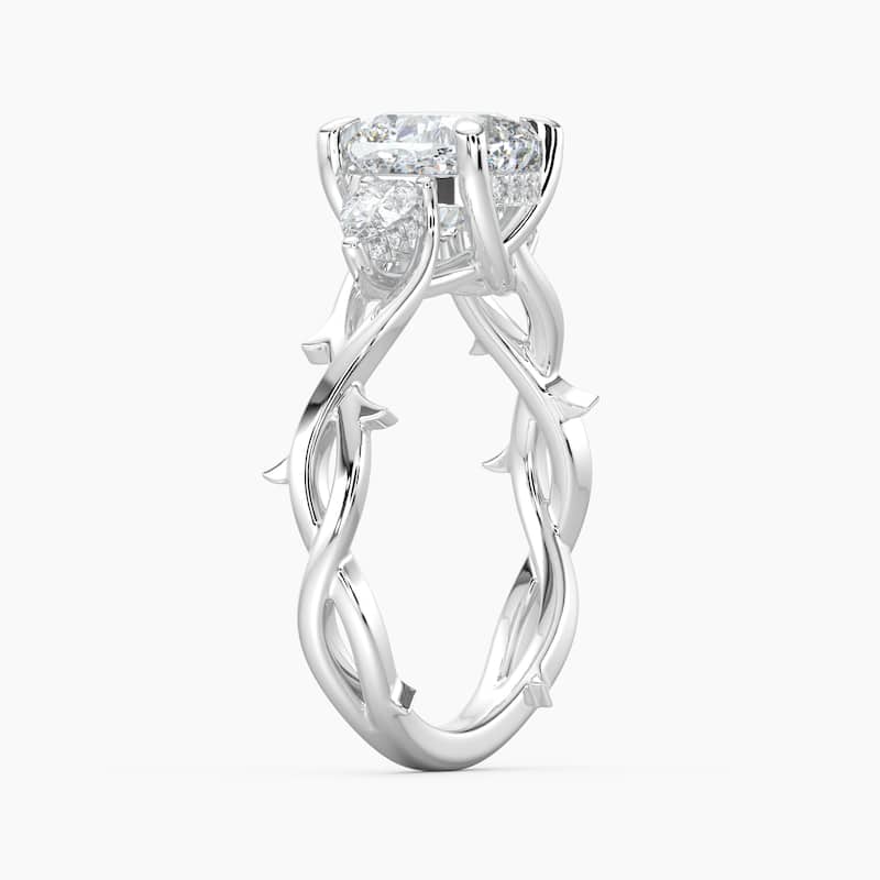 Auriya 14k Gold Cushion Lab Grown Diamond Thorn Vine Three Stone Hidden Halo Engagement Ring 1 to 5 ct. tw. (F-G, VS)