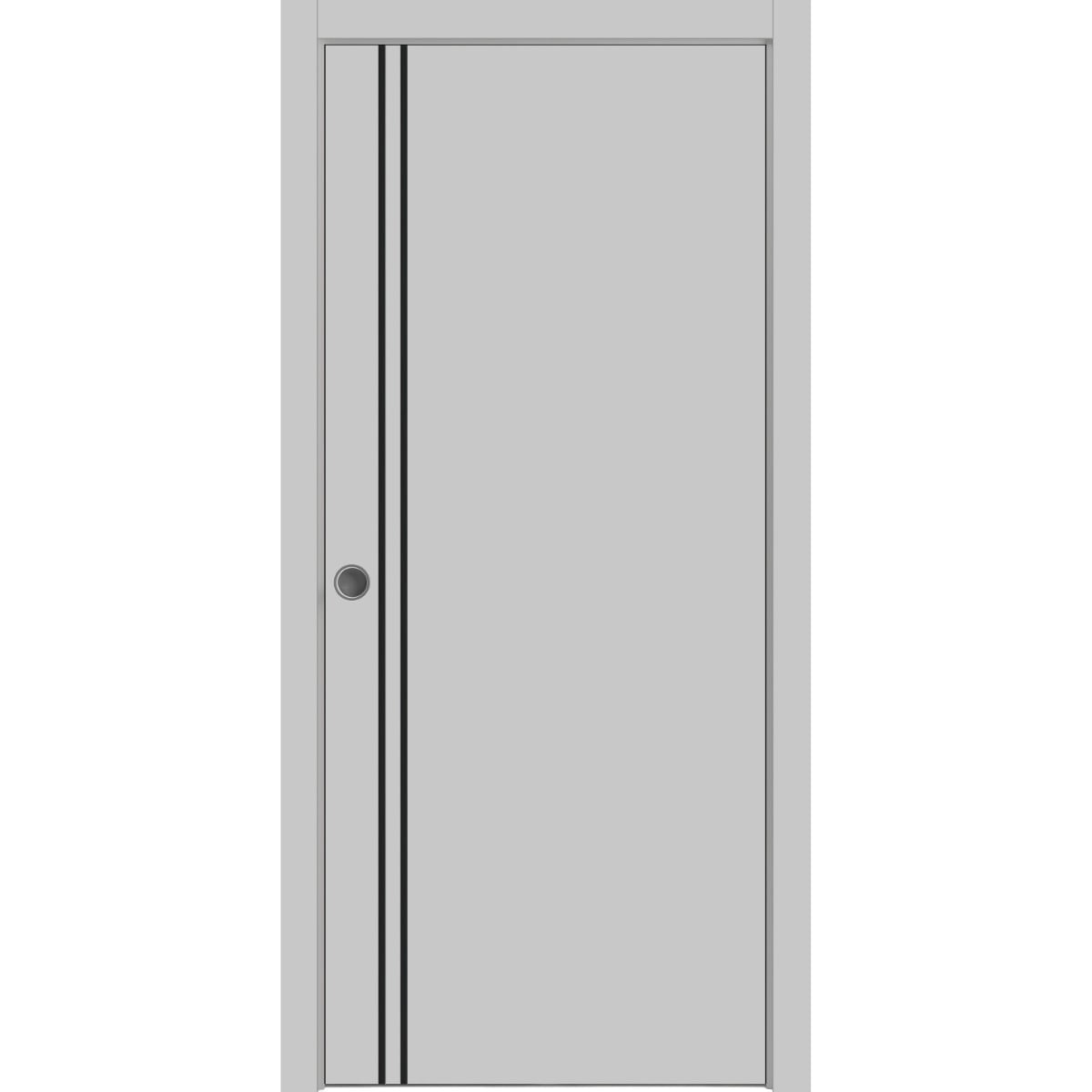 French Pocket Door 28x80 with Planum 0016 Grey Matte with Kit Trims Rail