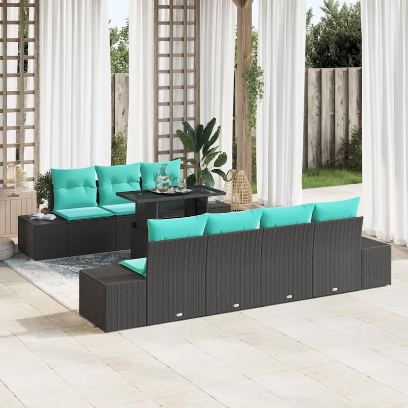 vidaXL 8 Piece Garden Sofa Set with Cushions Black Poly Rattan - 115.8×24.4×27.2