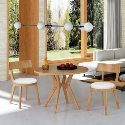 Mid-Century Modern 39.4" Round Dining Table Set with 2 Chairs, Intersecting Wooden Legs, Rubberwood & Plywood Construction