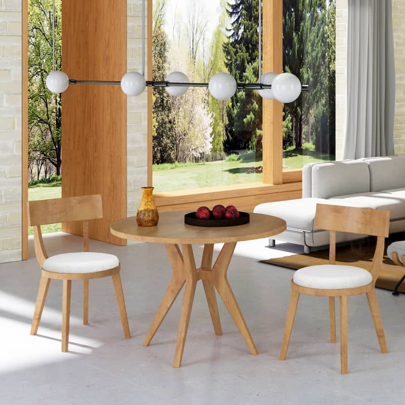 Modern 39.4" Round Dining Table Set with 2 Chairs, Intersecting Wooden Legs, Rubberwood & Plywood Construction - Beige+Brown