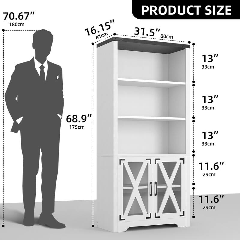 Moasis 5-Tier Open Shelves Bookcase Bookshelf with Acrylic Doors and LED Lights