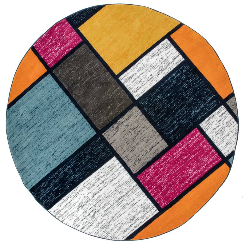 World Rug Gallery Contemporary Modern Boxed Color Block Area Rug - 6'6" Round - Multi