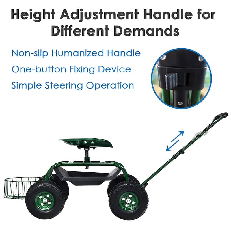 Costway Garden Cart Patio Wagon Roll Work Seat with Tray Basket - See Details