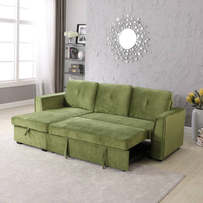 91-in. Velvet Reversible Convertible Storage Sectional/Sofa Sleeper