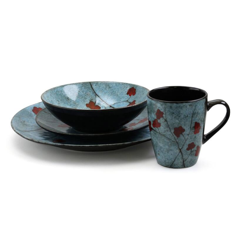 Spring Bloom Light Blue Stoneware Dinnerware Set 16 Pieces