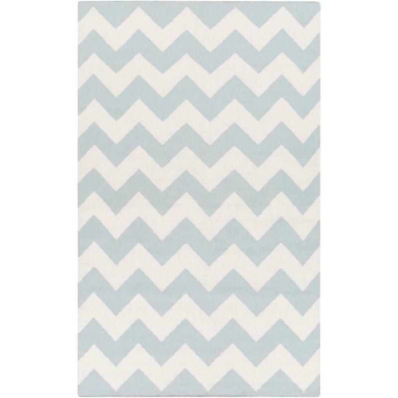 Hand-Woven Zoey Chevron Reverisble Flatweave Wool Rug (2' x 3') - Blue/Beige