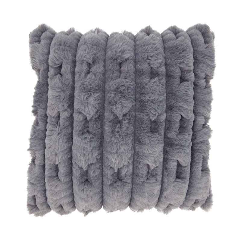 Luxe Haven Faux Rabbit Fur Poly Filled Throw Pillow - Grey - 18"x18" - Polyester