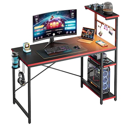 Bestier 44 in. Rectangular Gaming Desk with 4 Tier Storage Shelves Computer Desk with RGB LED Lights