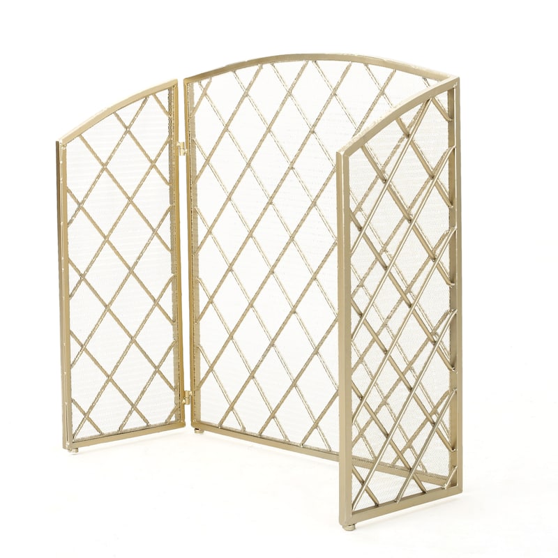 Roomfitters Modern Geometric Fireplace Screen, Single-Panel Design with Stylish Circle Patterns and Durable Mesh