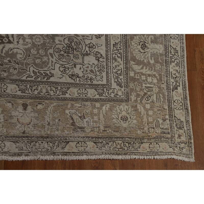 Tabriz Persian Vintage Area Rug Hand-Knotted Beige Wool Carpet - 9'6" x 13'4"