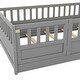 preview thumbnail 13 of 35, Twin Size Wooden Floor Bed, Integral Construction with High Security Barrier, Door, Support Slats for Kids' Play and Sleep, Grey