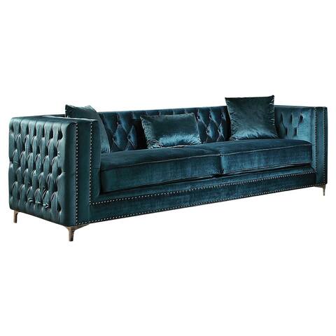 Imperial Sofa with 3 Pillows, Dark Teal Velvet