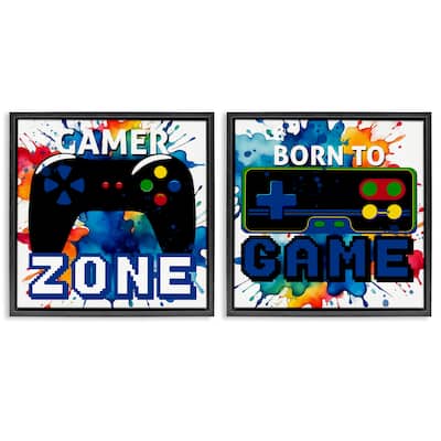 Stupell Gamer Zone on Splash Framed Floater Canvas Wall Art Design By Kim Allen (Set of 2)