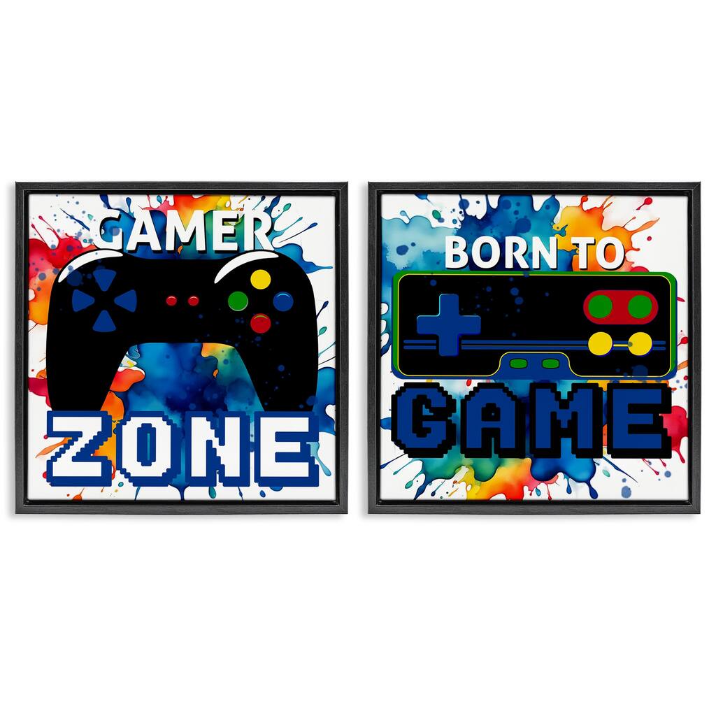 Stupell Gamer Zone on Splash Framed Floater Canvas Wall Art Design By Kim Allen (Set of 2)