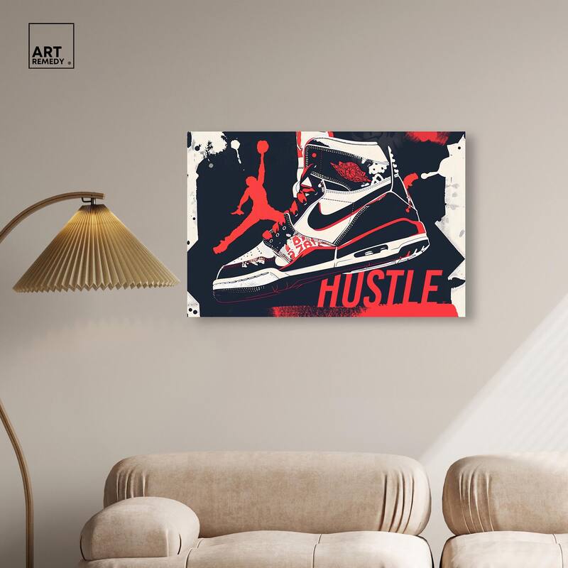 Navy Red Hustle Sneaker Canvas by Art Remedy, Gallery Wrapped