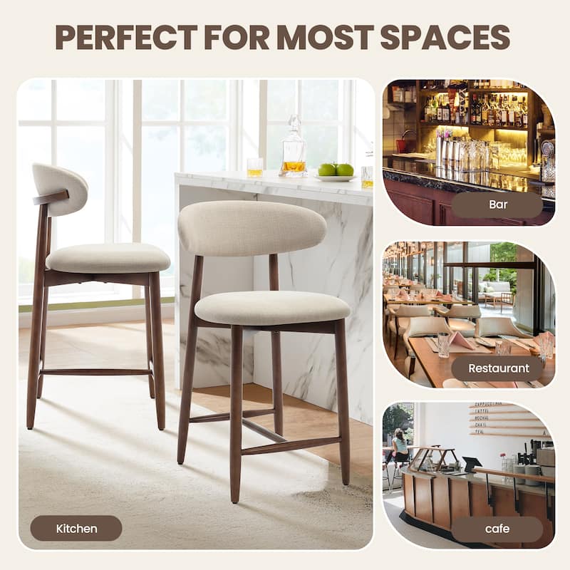 RENEWLINE Mid-Century Modern Upholstered Bar Stools with Backrest - Solid Wood Legs Counter Height Stools