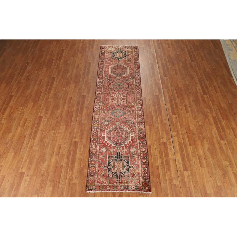Tribal Geometric Gharajeh Persian Runner Rug Handmade Wool Carpet - 2'9"x 11'1"