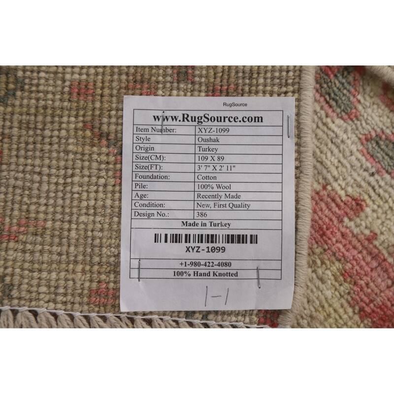 Geometric Oushak Turkish Oriental Rug Wool Hand-knotted Bedroom Carpet - 2'11" x 3'7"