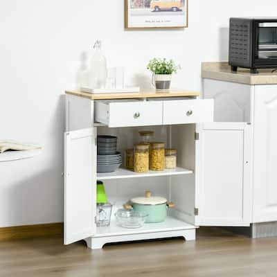 White Wood Storage Cabinet with 2 Large Drawers and Adjustable Shelves for Kitchen or Bathroom - 26.75" L x 15.75" W x 33.5" H