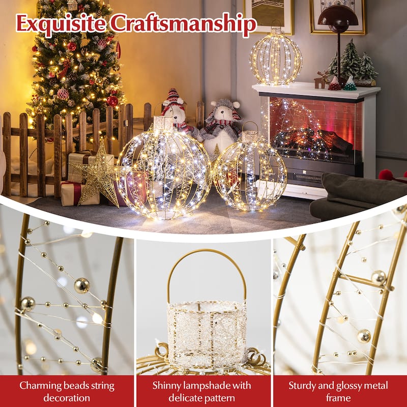 Costway 3 Pack Christmas LED Light Balls Outdoor Hanging Light Spheres