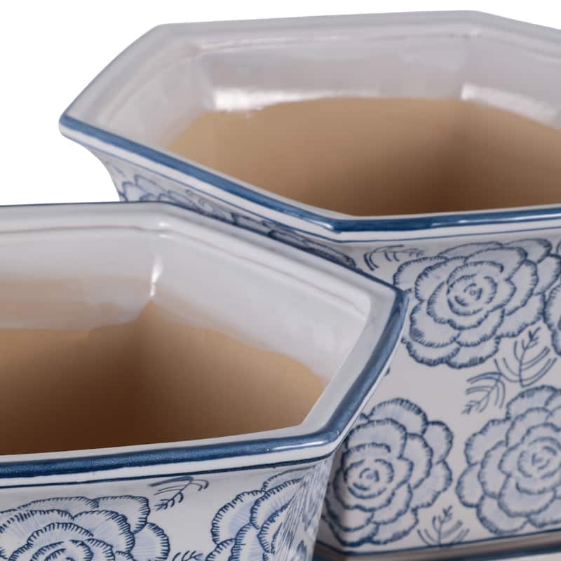 Stoneware Saucer Planters Attached Base for Home Garden (Set of 2)