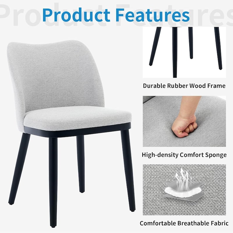 Upholstered Fabric Dining Room Side Chairs, Chair for Dining Room with Padded Seat and Wood Legs